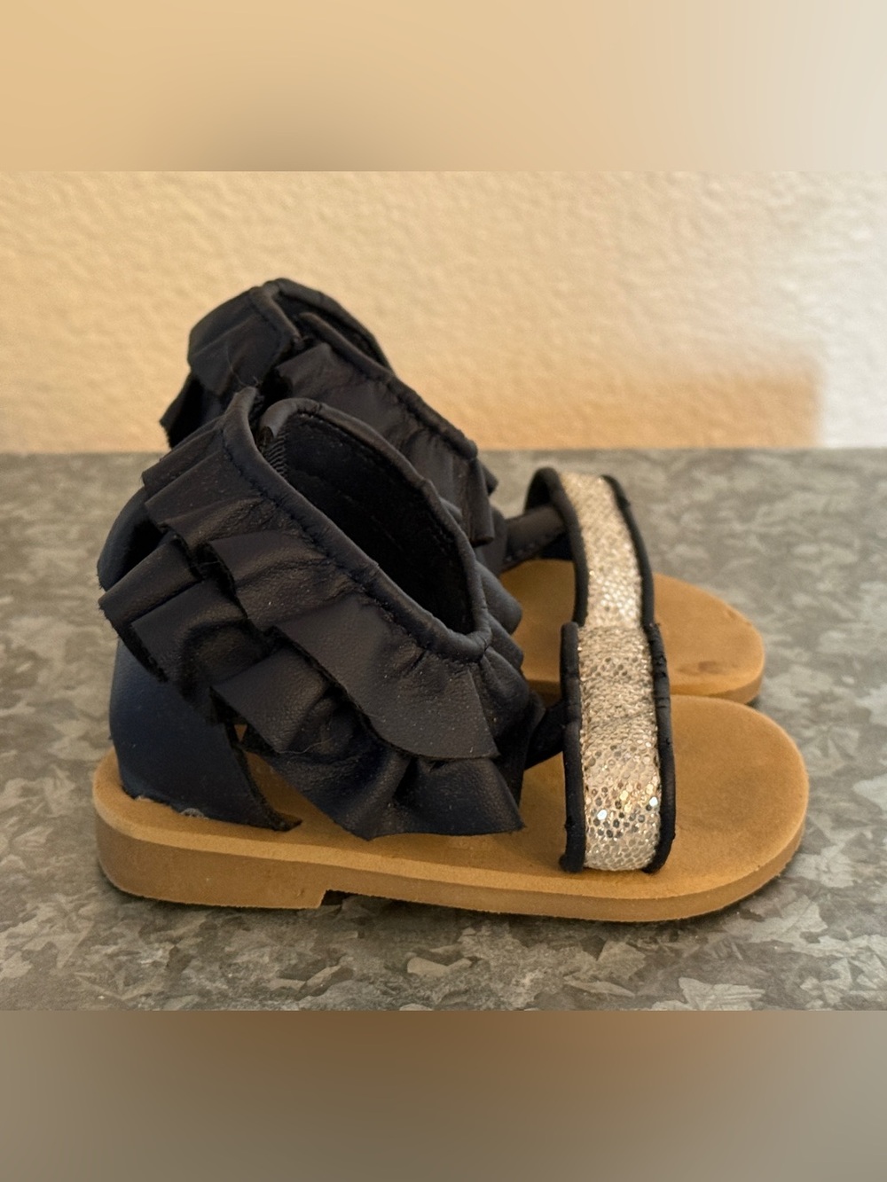 Girls Wendy Bellissimo Navy & Silver Isabella Sandals, Infant Size 4